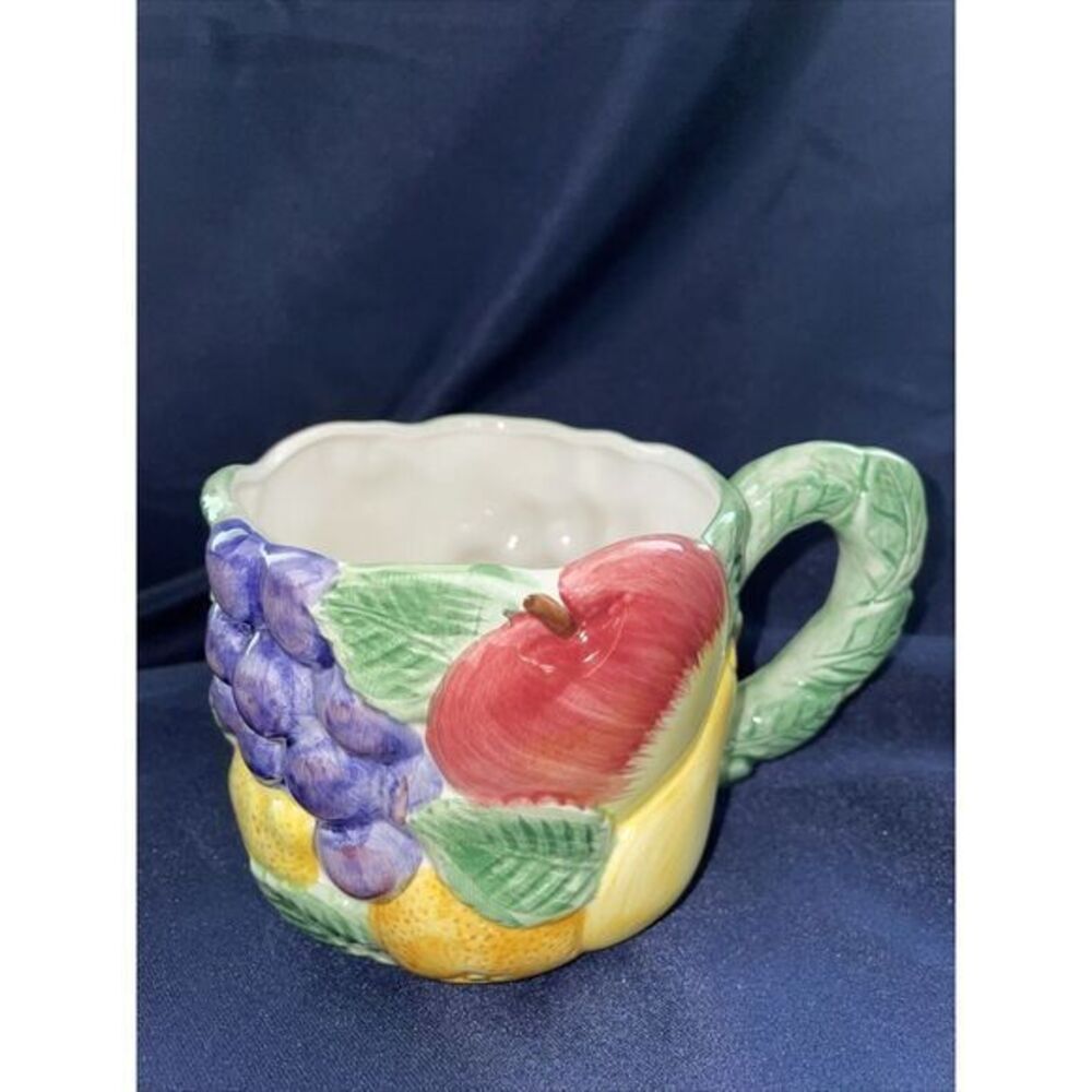 Fitz and Floyd Ironstone Mug Cup‎ Fruit Pattern Leaves Handle 12 Oz
